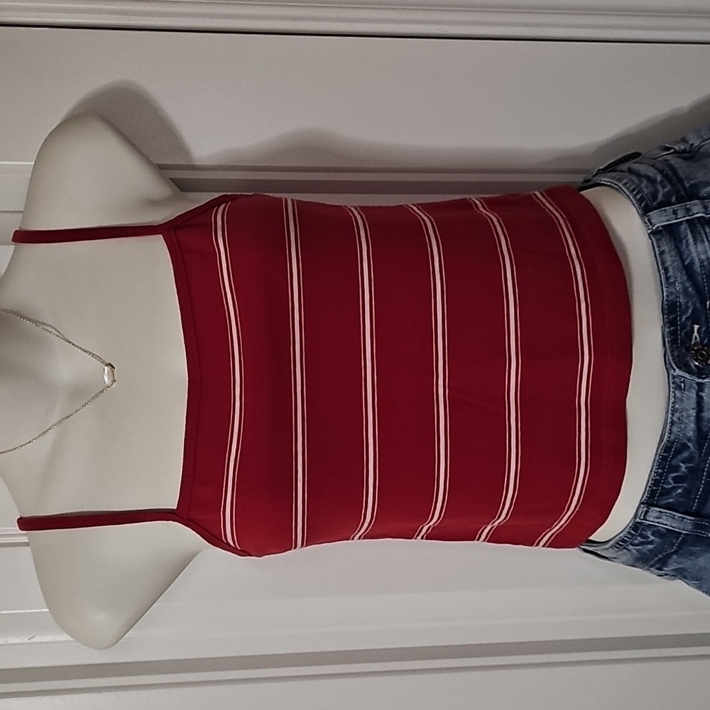 John Galt Red and White Striped Crop Camisole